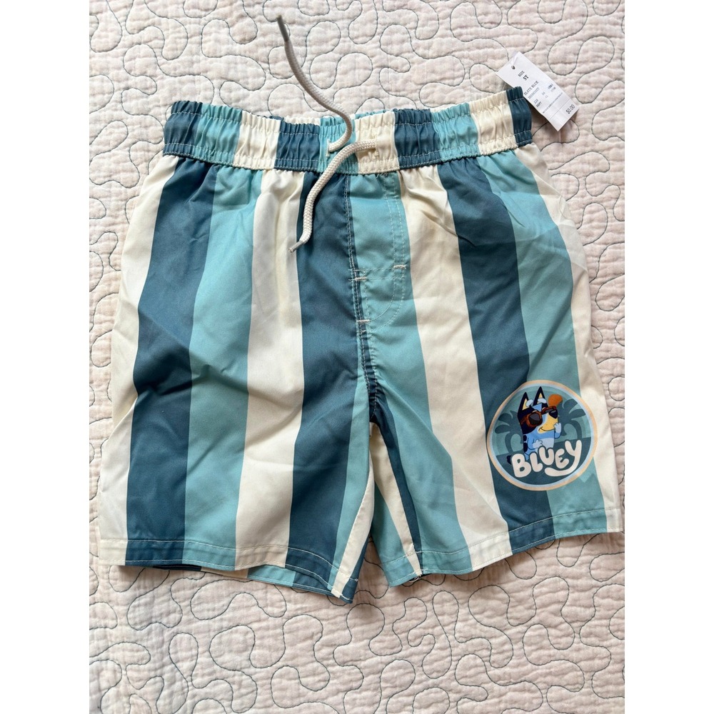 Bluey Boys Swim Trunks Blue Striped Board Shorts Size 5T
